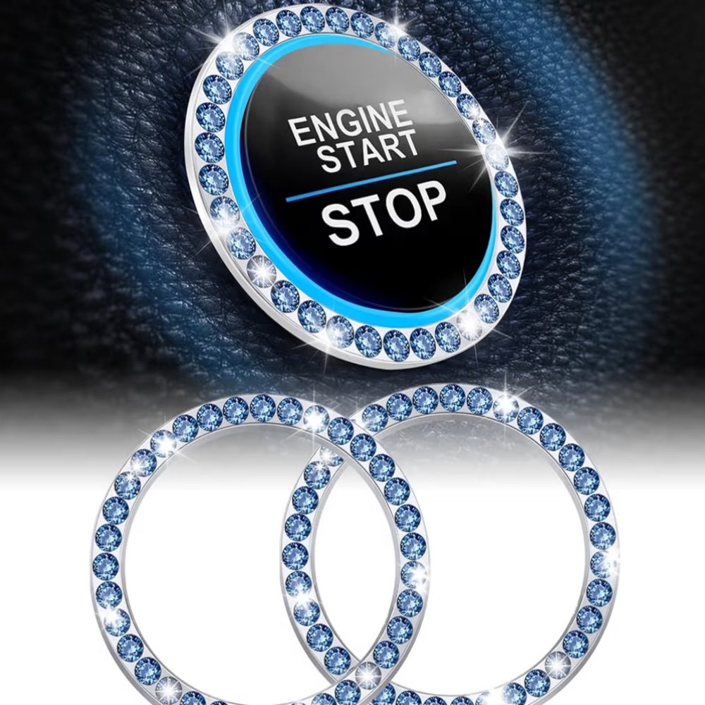 5for$10 Bling Engine Start Ring 3 PACK Blue White Gems - Car Accessories